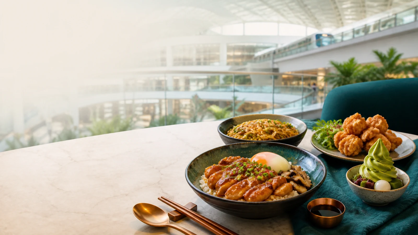 Halal rice bowl, noodles, fried chicken and dessert in a Serangoon mall