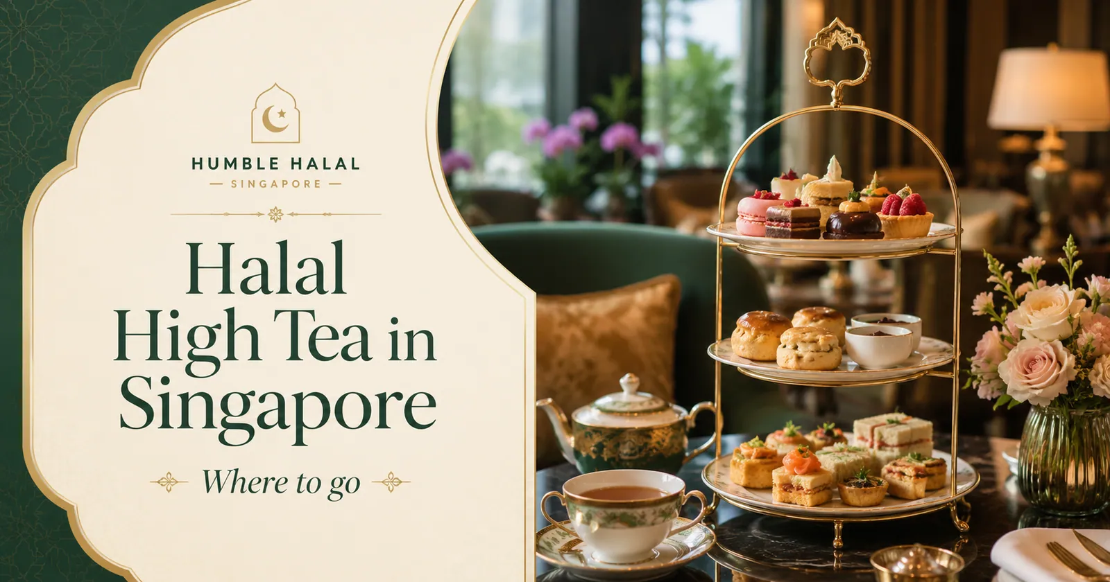 Tiered high-tea stand of scones, pastries and sandwiches at a halal-friendly Singapore hotel