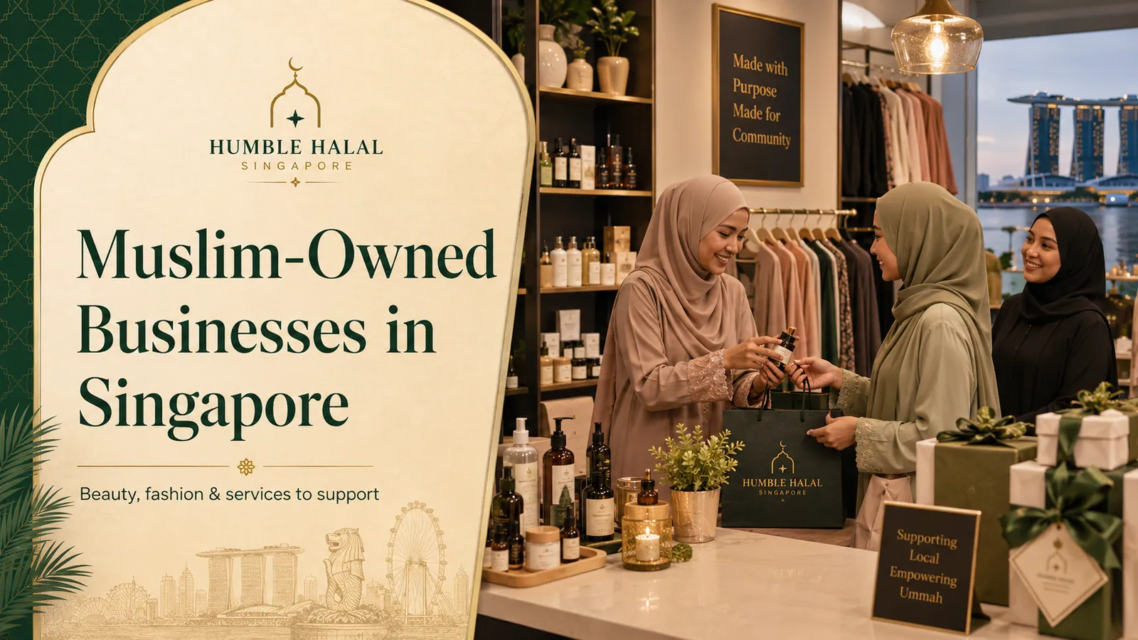 Hijabi shopkeeper serving a customer at a Muslim-owned beauty and fashion store in Singapore